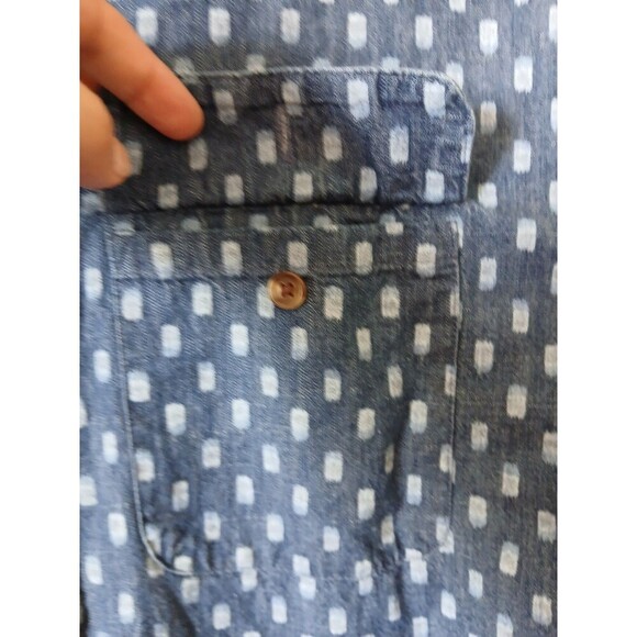 Old Navy Mens Shirt Large  Light‎ Blue Dotted Relaxed Fit Oxford Short Sleeve - Picture 6 of 12